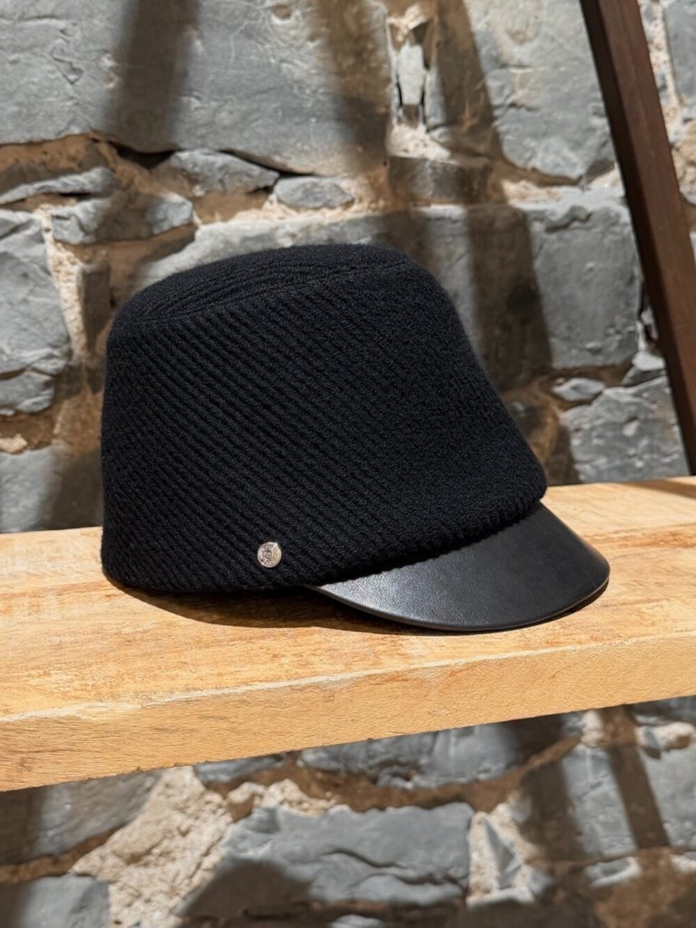 Hermès Black Textured Wool Officer Cap Hat - 56 cm